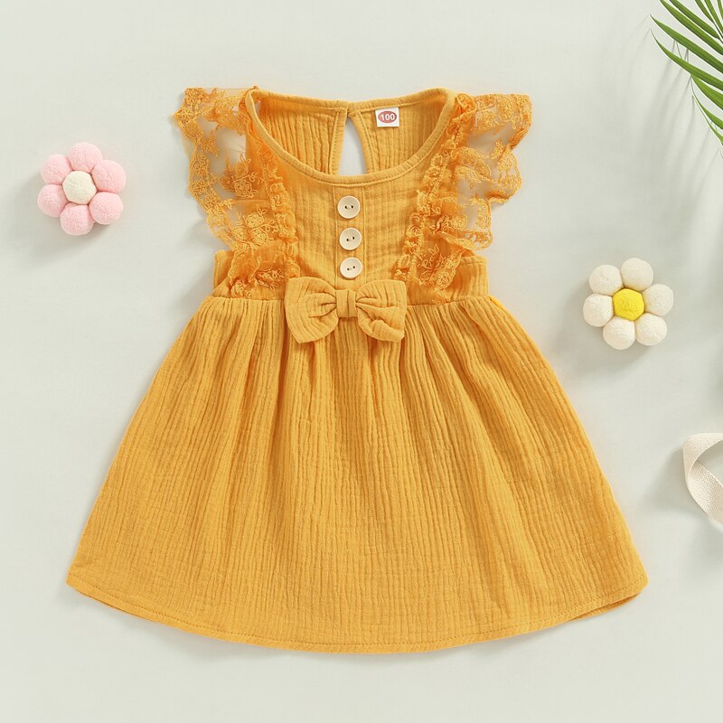 Summer Baby Girl Sweet Dress with Lace Flowers and Bowknot