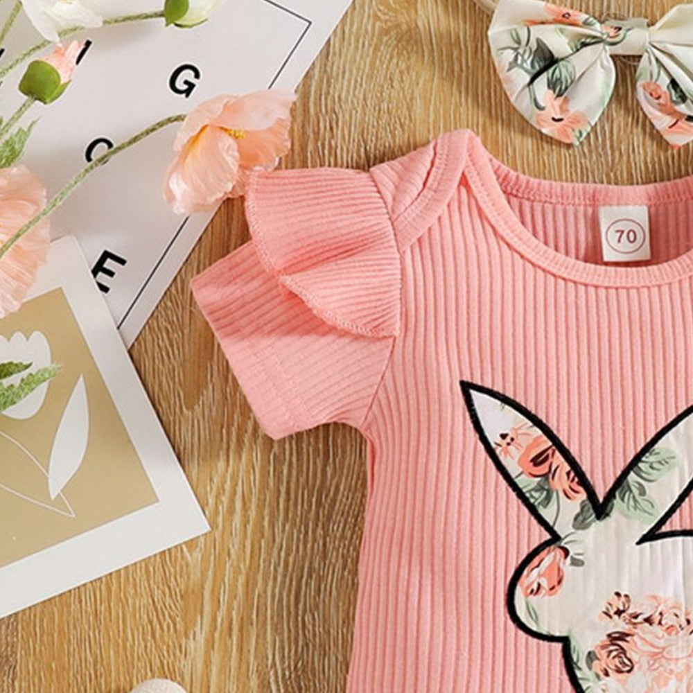 Baby Rabbit Clothes Set for Easter - Infant Bodysuit and Shorts for Toddler Girls