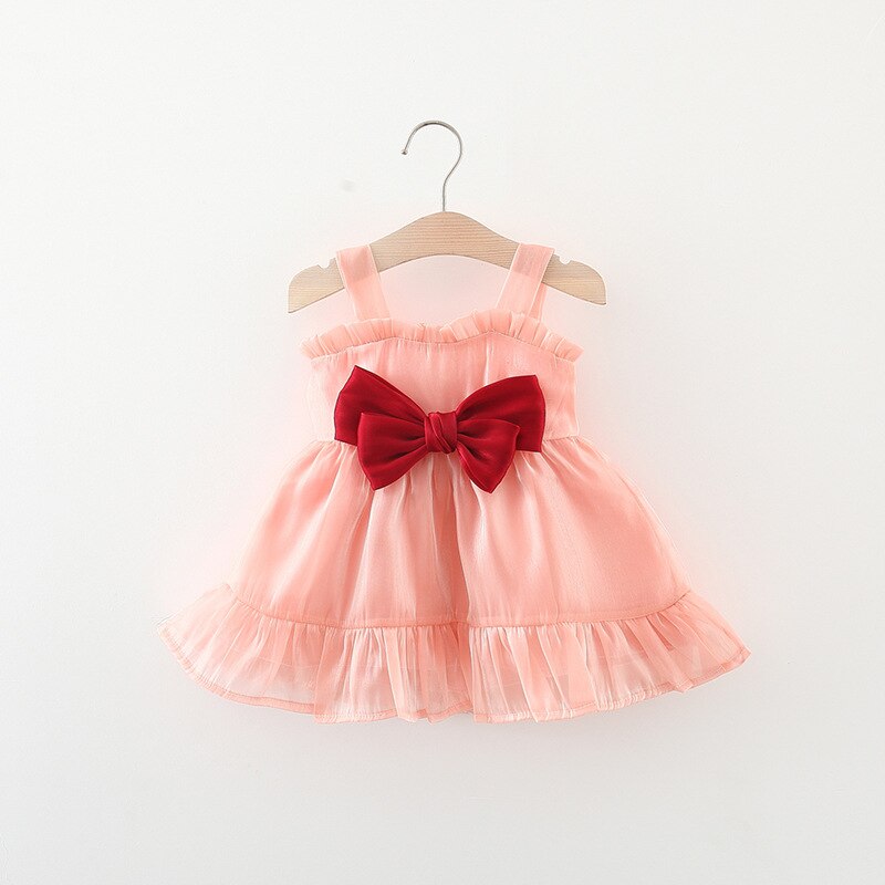 Summer Baby Girl Fashion Birthday Party Dress with Mesh and Bow