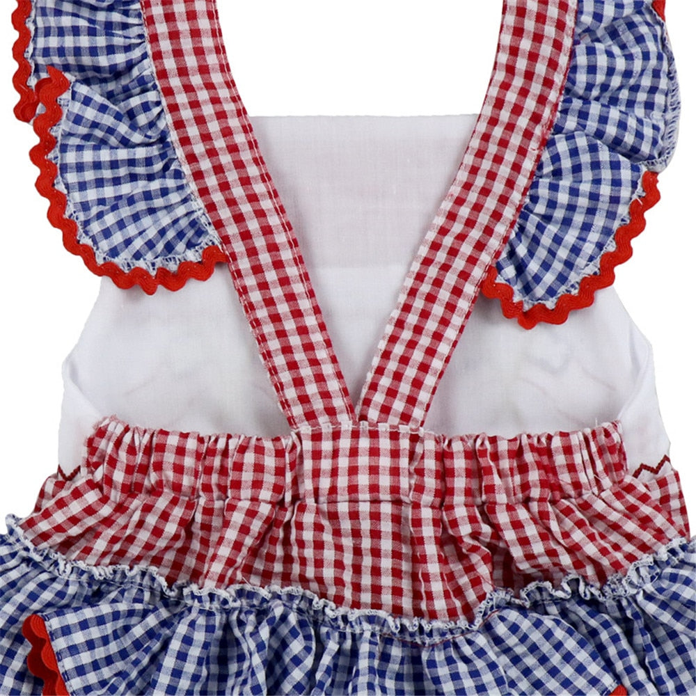 American Flag Day Girls Bodysuit Patchwork Plaid Newborn Overalls