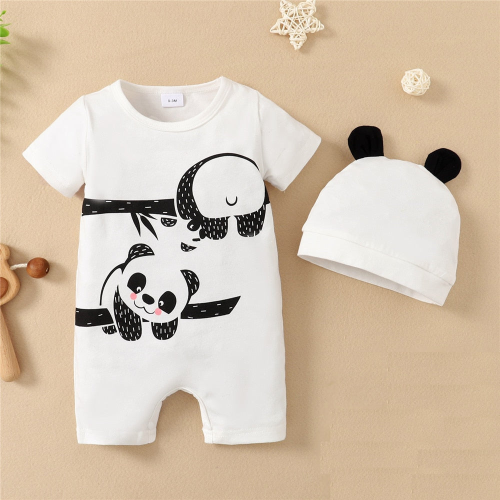 Cartoon Baby Boys Clothes with Hat, 0-18M Summer Infant Sleepwear