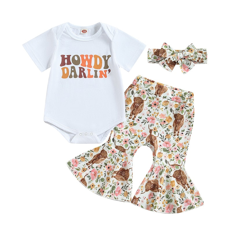 Adorable Newborn Baby Girls Summer Clothing Sets with Letter Print Bodysuits and Floral Flare Pants