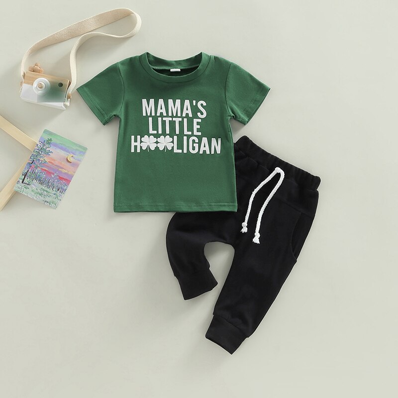 Stylish and Comfortable Summer Baby Boy Clothes Set with Crew Neck T-Shirt and Sweatpants