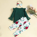 Cute and Comfortable 3-Piece Set for Newborn Baby Girls: Romper, Pants, and Headband