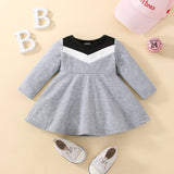 Autumn Baby Girls Cute Dress - Long Sleeve Patchwork A-line - Babbez