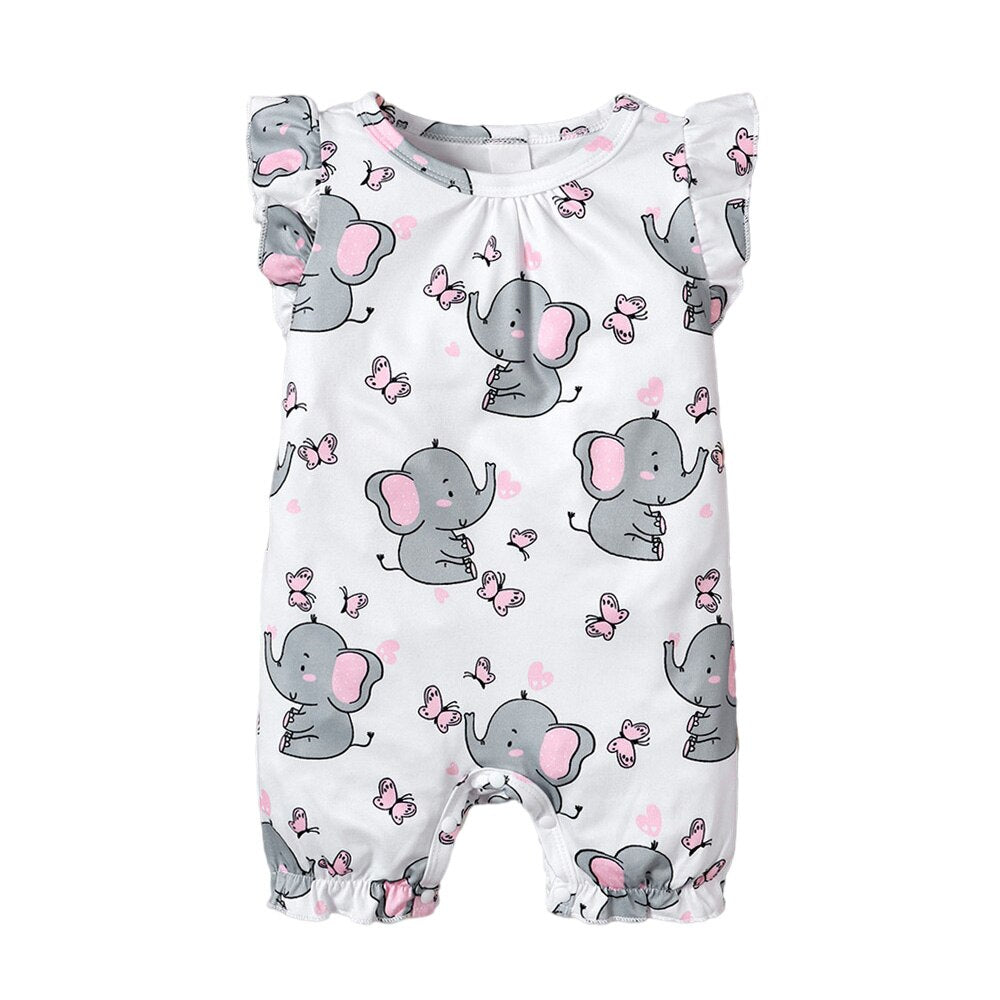 Adorable Baby Girls Rompers with Butterfly and Elephant Prints