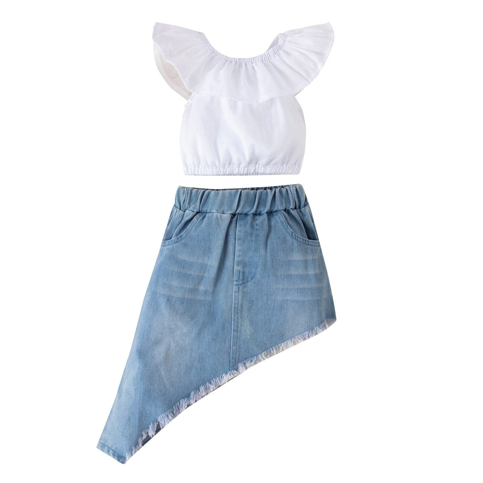 Summer Fashion for Toddler Girls: Short Sleeve Crop Top and Denim Skirt 2-Piece Outfit Set