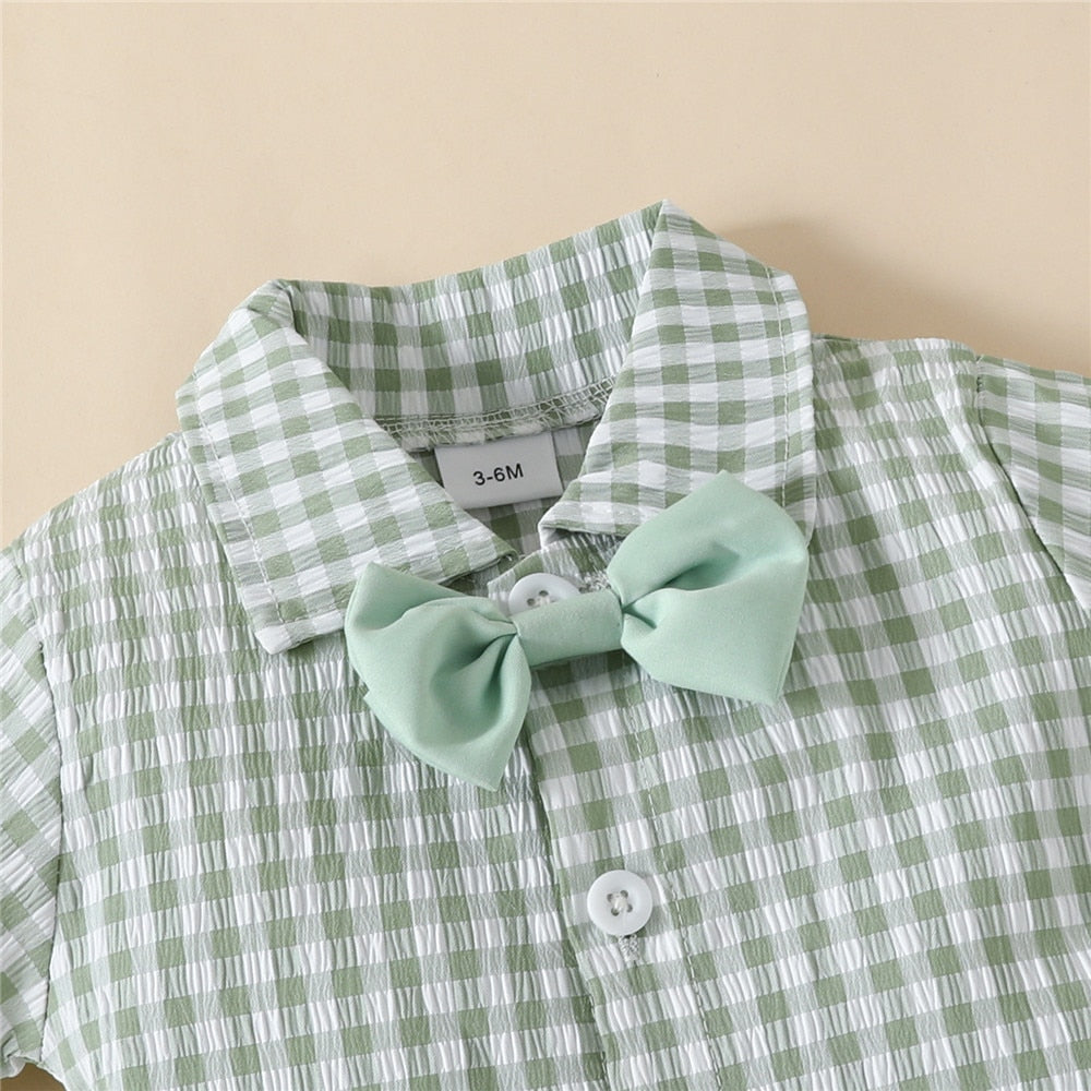 Gentleman Baby Boys Clothes Set with Bowtie and Plaid Bodysuit