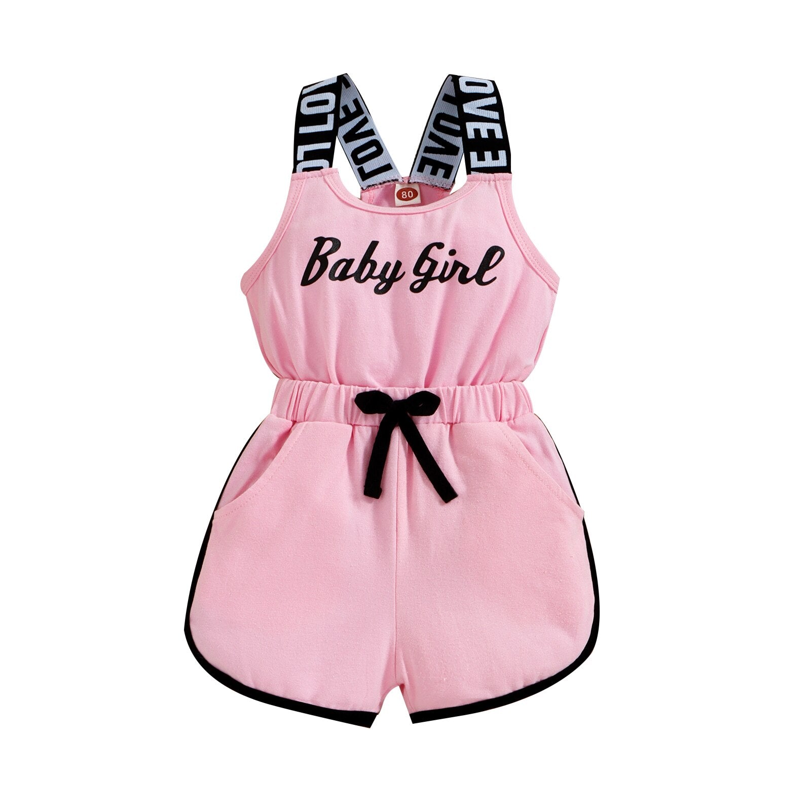Summer Little Girls Fashion Jumpsuit Shorts with Letter Printed Patchwork