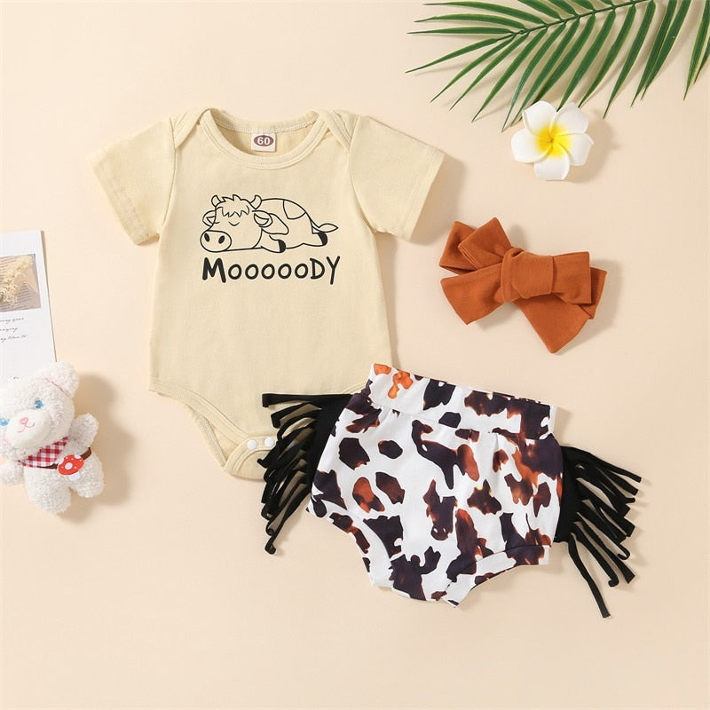 Newborn Girls' 3-Piece Summer Clothing Set with Romper, Shorts, and Headband