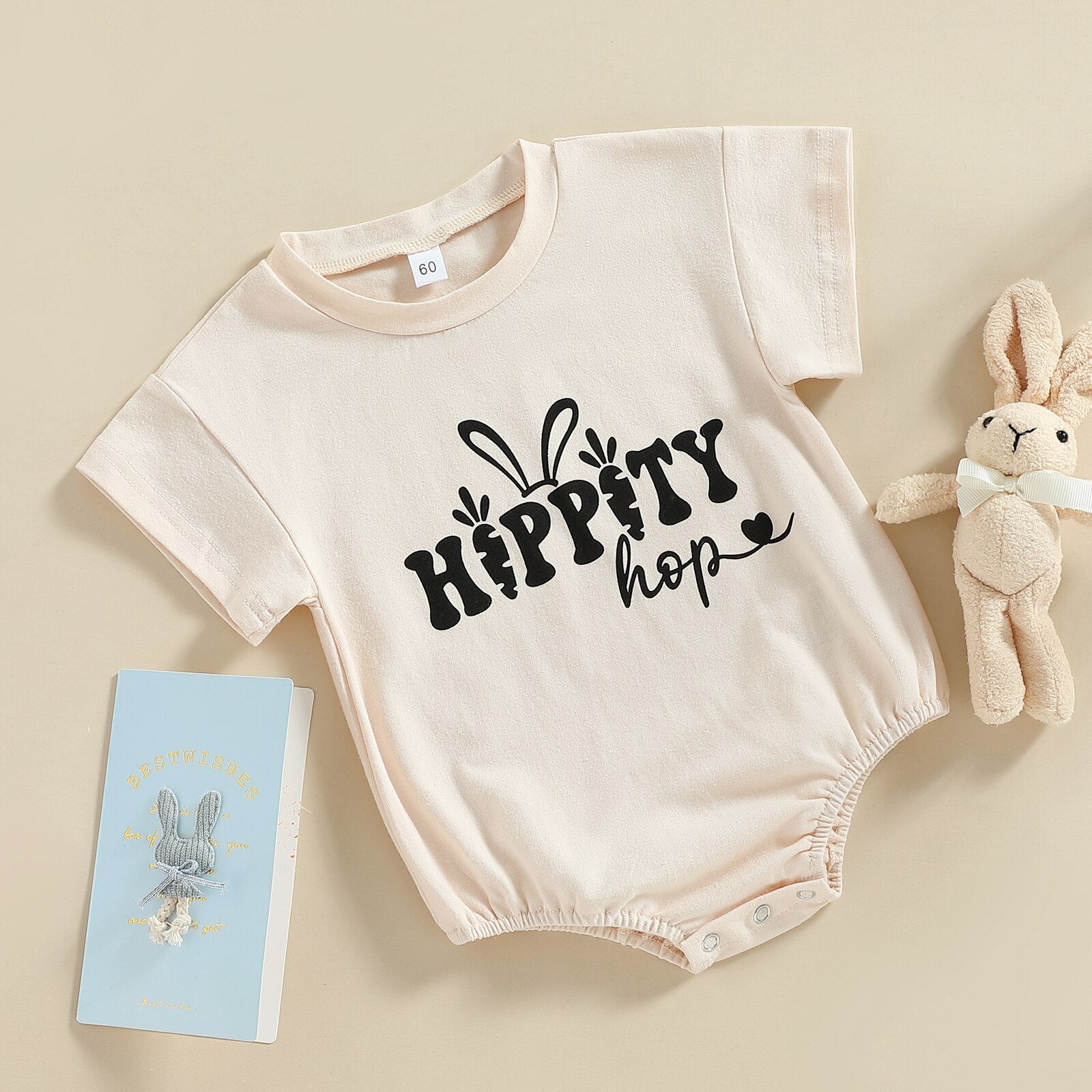 Easter Day Baby Romper with Cartoon Letter Print