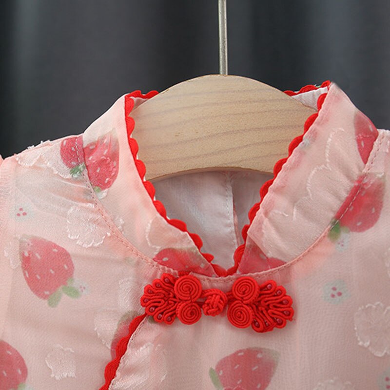 Sweet Puff Sleeve Chiffon Dress Set for Baby Girls