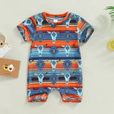 Baby Unisex Western Aztec Romper Short Sleeve Cattle Skull Print One-piece Jumpsuit - Babbez