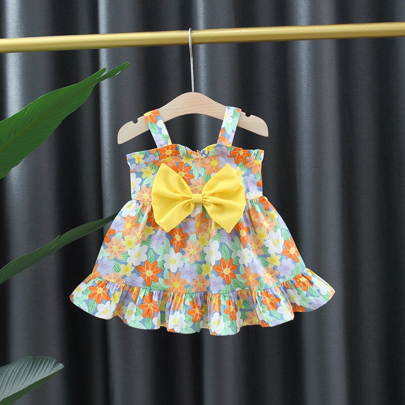 Sweet Summer Sleeveless Dresses for Baby Girls with Flower Bow Knot Detail