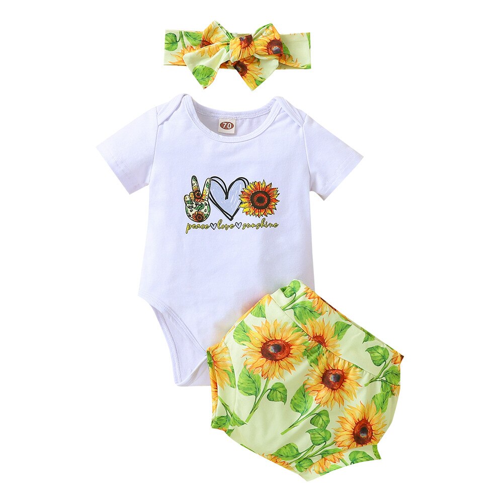 Summer Sunflower Print Baby Clothes Set for Girls - 3 Piece Newborn Outfit