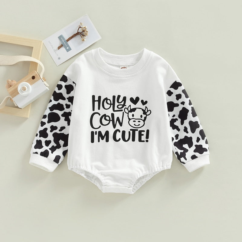 Lovely Cow Print Newborn Baby Jumpsuits for Autumn