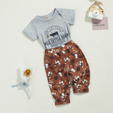 Adorable Baby Boys Summer Clothing Set with Cattle Letter Print Bodysuits and Long Pants