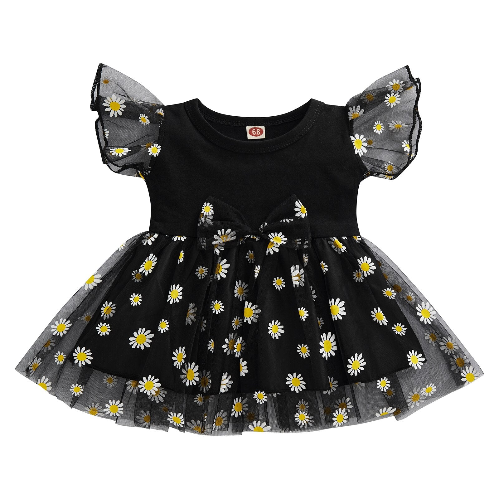 Summer Princess Baby Girls Tutu Dress with Ruffles, Fly Sleeve, and Sunflowers Print