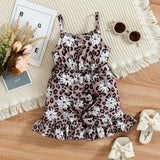 Summer Toddler Girls Jumpsuit Shorts with Leopard and Sunflower Prints