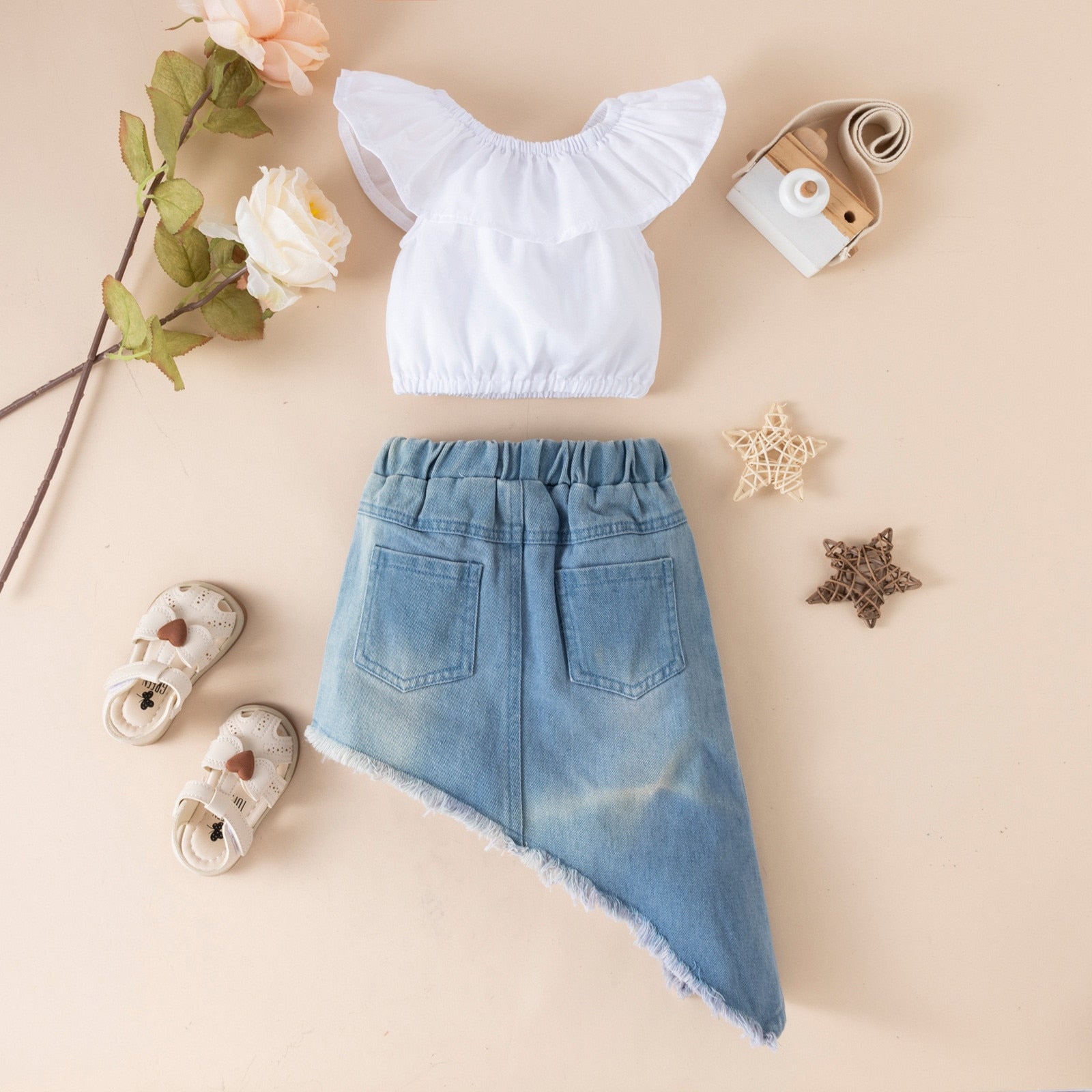 Summer Fashion for Toddler Girls: Short Sleeve Crop Top and Denim Skirt 2-Piece Outfit Set