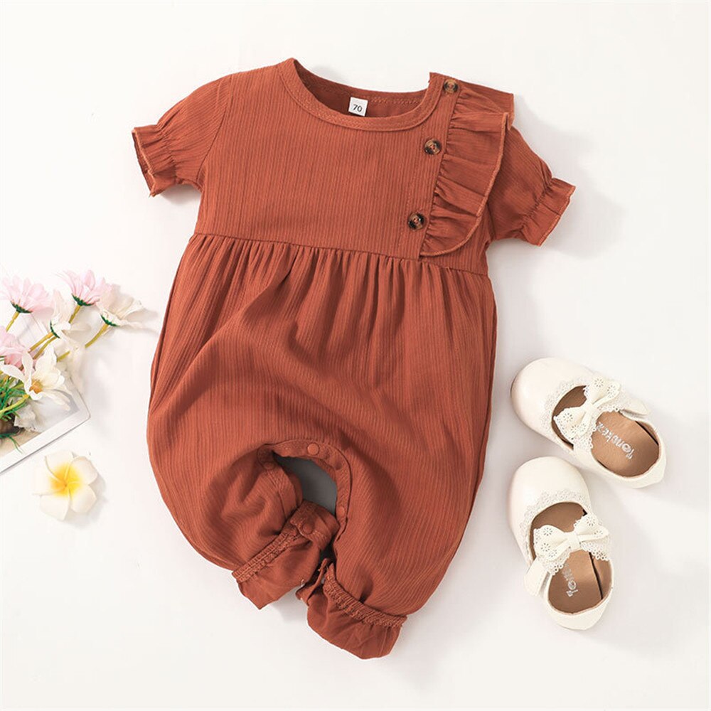 Girls' Solid Jumpsuit for Summer - Ruffled Toddler Rompers for Casual Baby Play