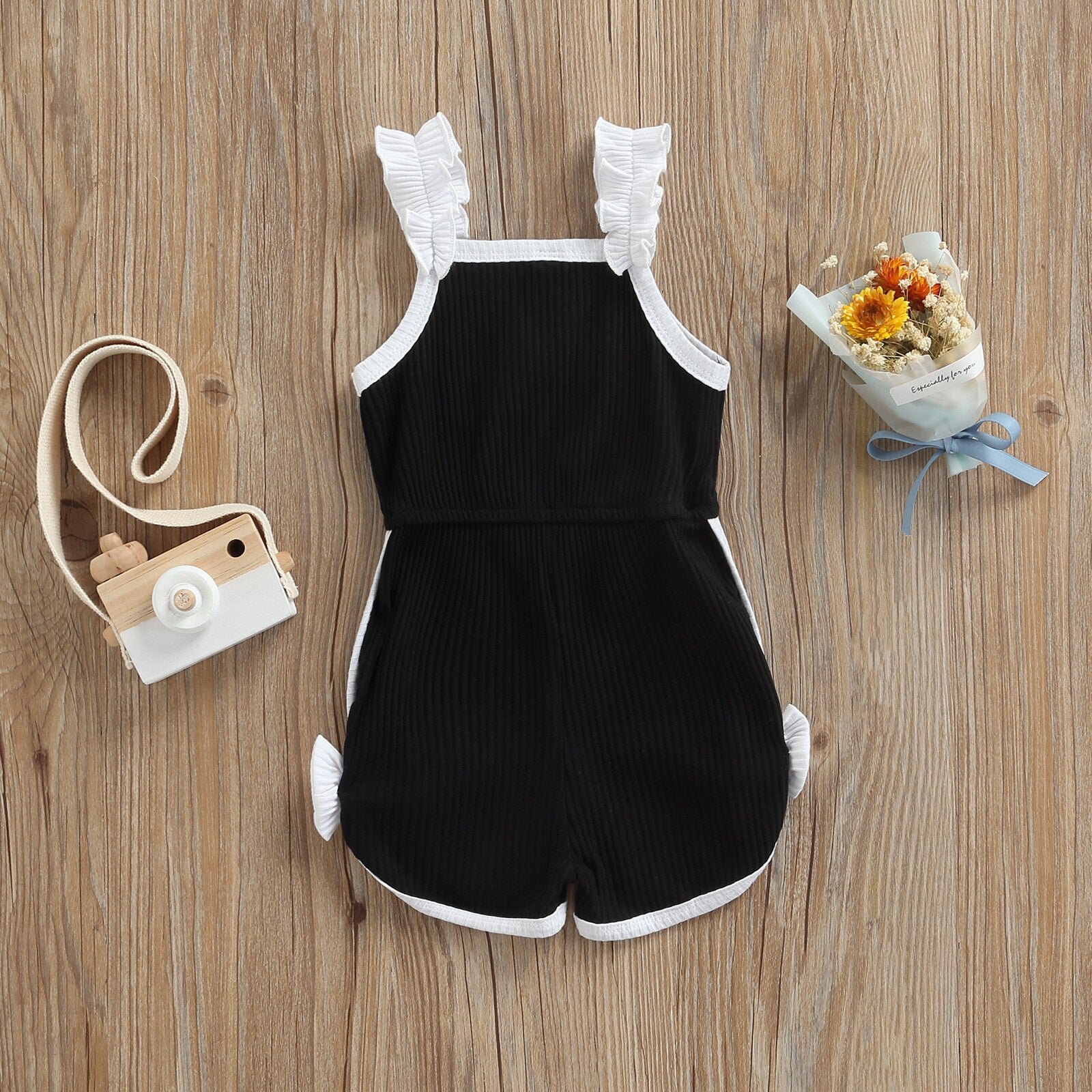 BABE Letter Ruffles Strap Sleeveless High Waist Rompers for Infant Girls