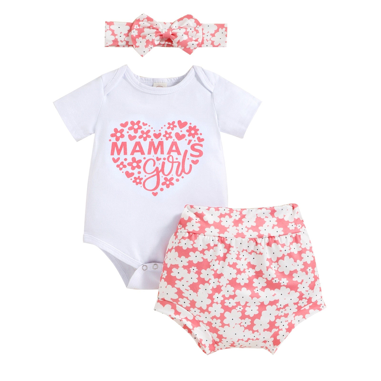 Toddler Girls 3-Piece Heart Print Romper and Shorts Set