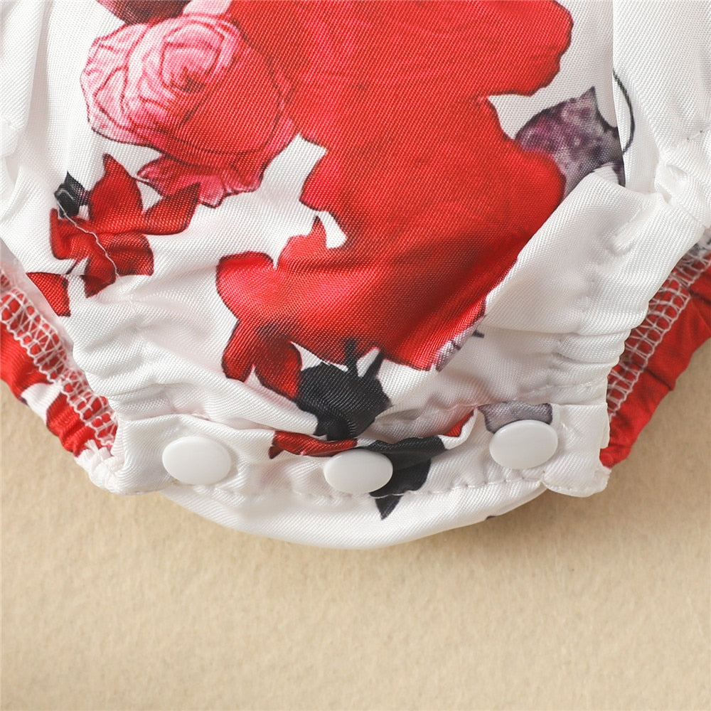 Sweet Flowers Printed Infant Rompers with Bowtie for Baby Girls