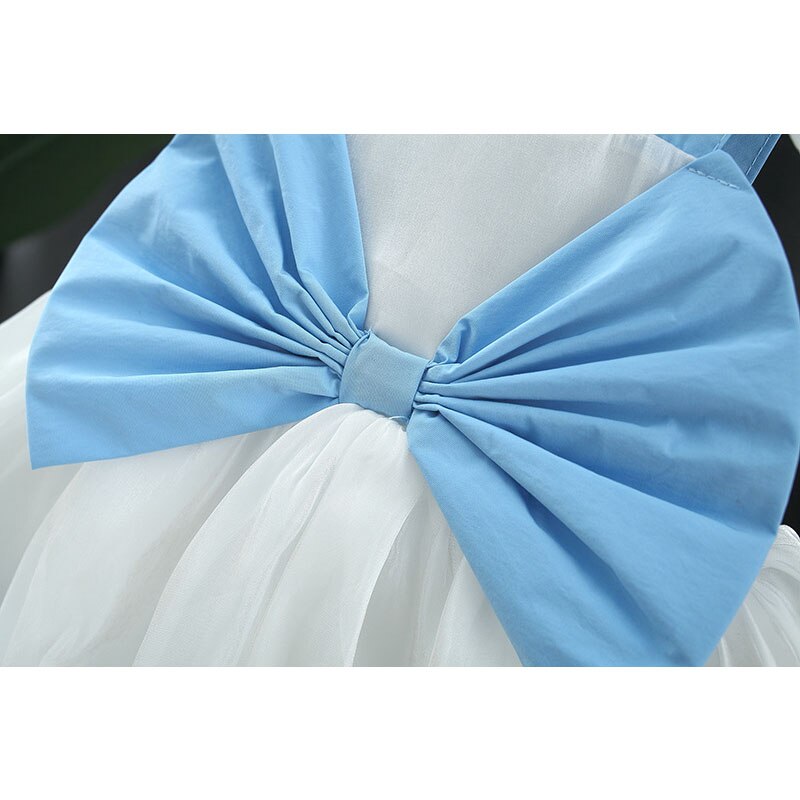 Summer Blue Bow Sling Dress for Baby Girls