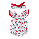 Adorable Flying Sleeve Baby Bodysuit with Watermelon Print for Girls