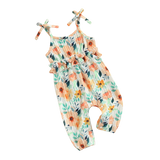 Summer Infant Baby Girls Floral Printed Romper with Ruffled Spaghetti Straps