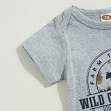 Adorable Baby Boys Summer Clothing Set with Cattle Letter Print Bodysuits and Long Pants