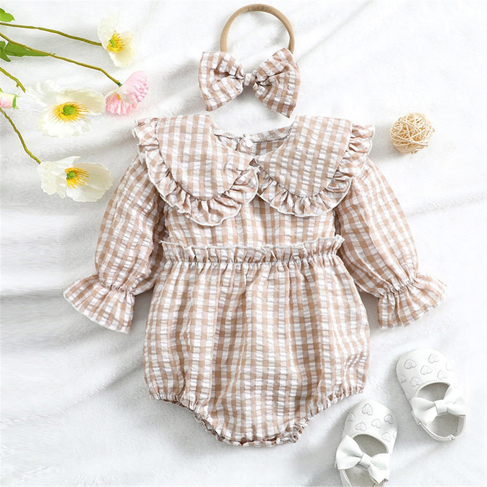 Adorable Plaid Baby Rompers for Your Little One's Special Occasions | Newborn Girls Clothing 2Pcs Set | Perfect for Kids Toddler Costume and Autumn Infant Outwear