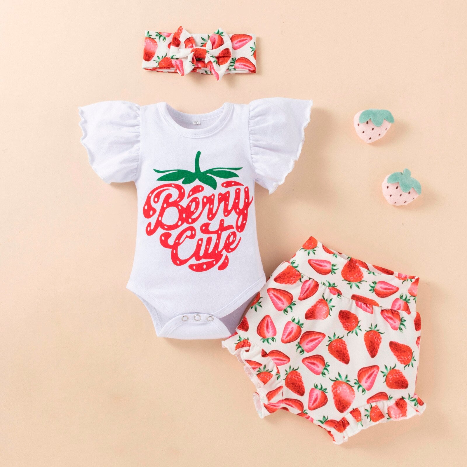 Cute 3-Piece Infant Outfits with Short Sleeve Bodysuit, Floral Shorts, and Headband for Newborn Boys and Girls