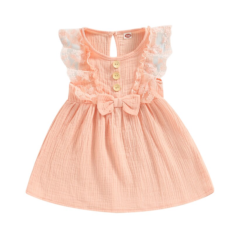 Summer Baby Girl Sweet Dress with Lace Flowers and Bowknot