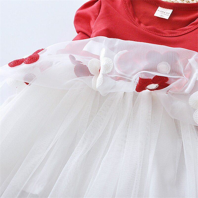 Spring Flower Dresses for Baby Girls with Long Sleeve and Bow Knot