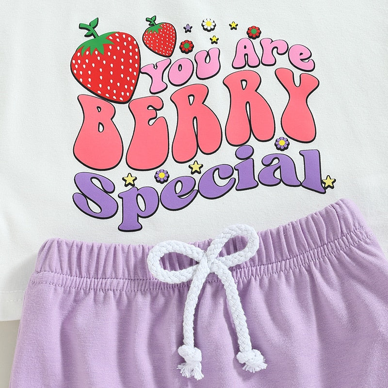 Cute and Comfy Summer Baby Girl Clothes Set with Fruit and Letter Prints