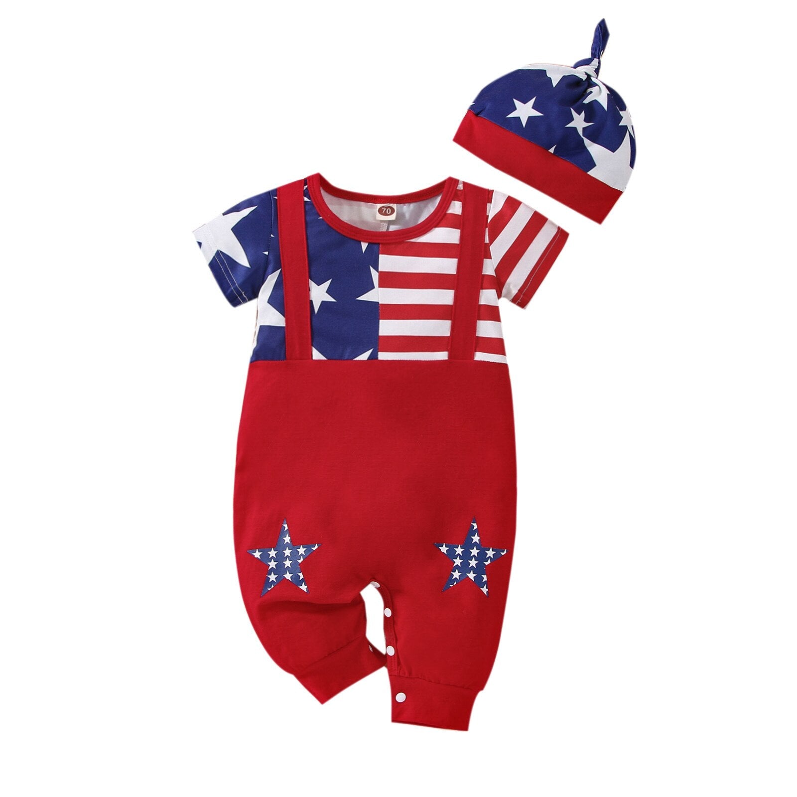 Summer Independence Day Baby Romper with Star and Stripe Print