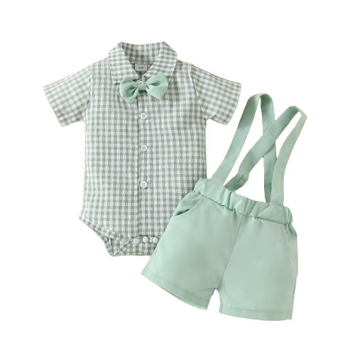 Gentleman Baby Boys Clothes Set with Bowtie and Plaid Bodysuit
