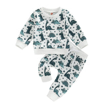 Spring Kid Clothes Boy Clothes Set Letter Cow Head Print Long Sleeve Sweatshirt + Solid Color Trousers Baby Clothing - Babbez