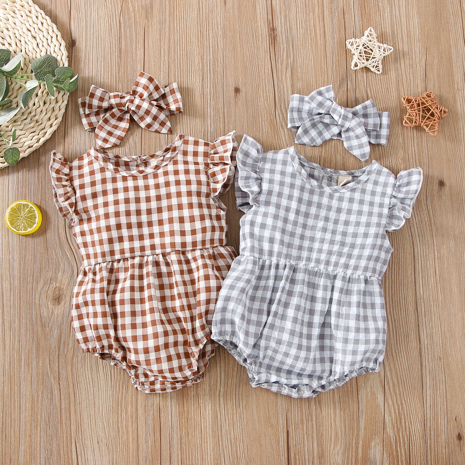 Cute Summer Plaid Rompers for Newborn Baby Girls