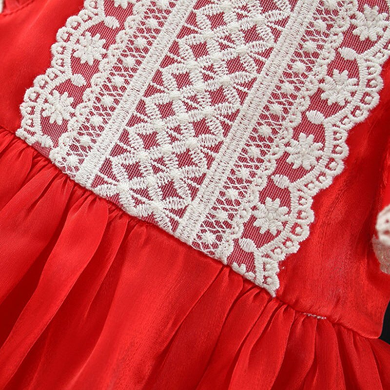 Sweet Red Mesh Puffed Baby Girl Evening Dress for Birthday Party