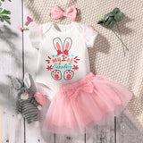 My First Easter" Baby Clothing Set for Girls: Rabbit Romper + Layered Floral Bodysuit