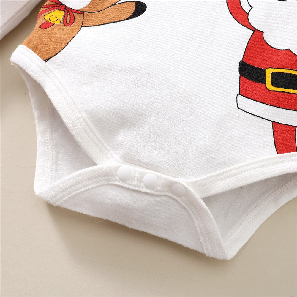 4Pcs Newborn Girls Clothing Set with Xmas Elk and Santa Claus Prints