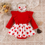 Adorable 3Pcs Baby Girl Spring Outfit - Long Sleeve Romper Dress + Headband Set
