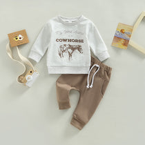 Baby Unisex Western Cowhorse Sweatshirt and Pants 2-piece Set - Babbez
