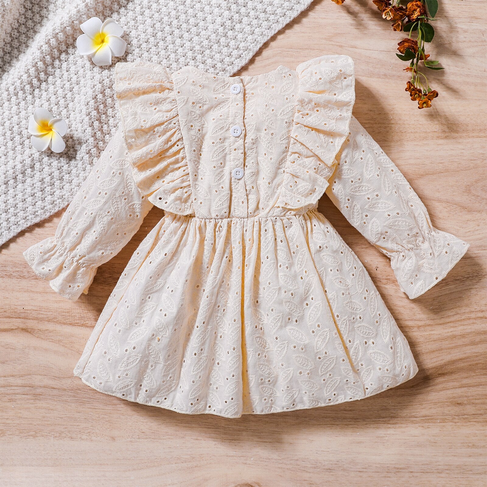 Adorable Baby Girls' A-Line Dress with Ruffles, Flowers, and Lace Cutouts