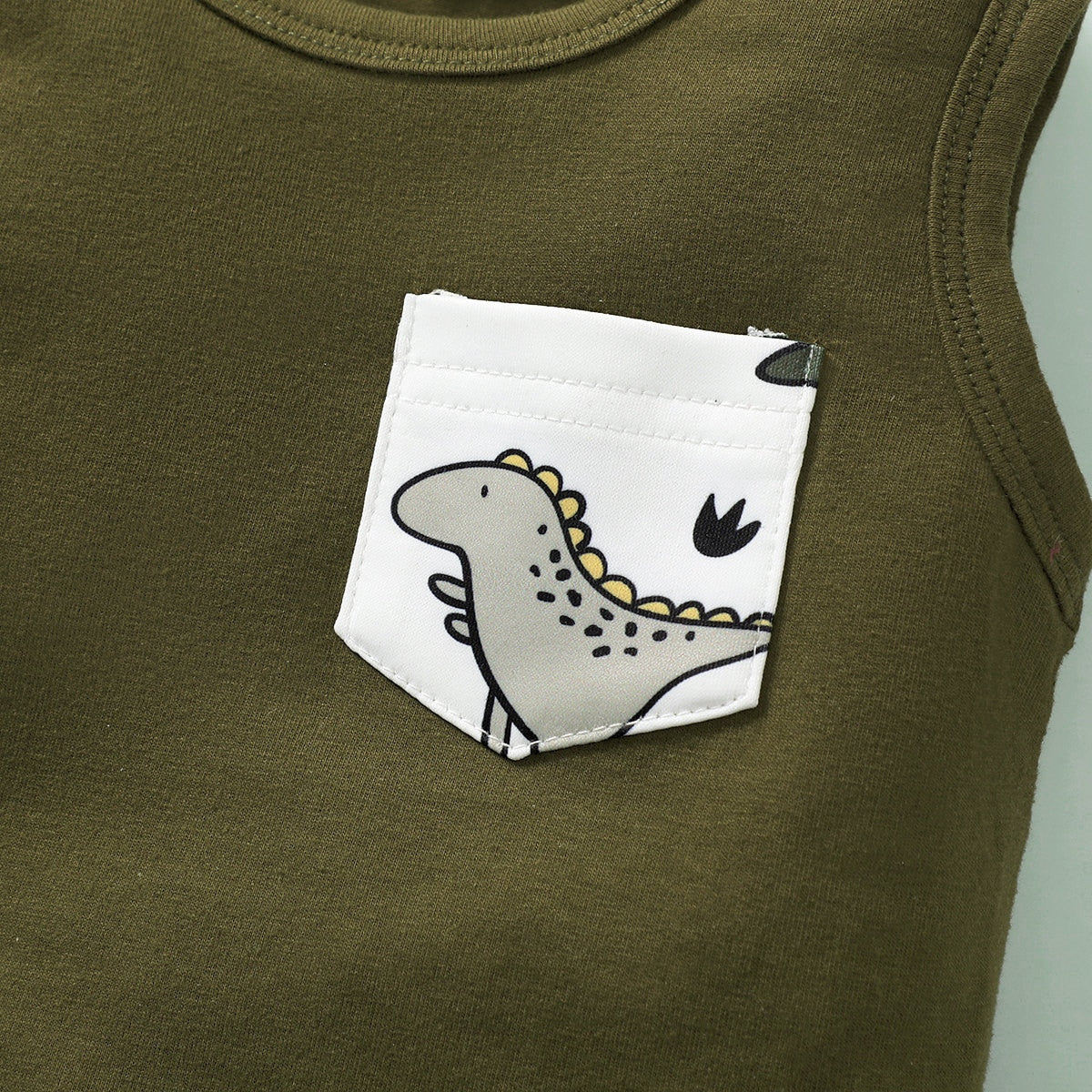 Adorable Baby Boy Dinosaur Printed Vest and Allover Printing Shorts Set