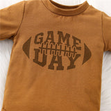 Newborn Baby Boys and Girls 2-Piece Outfit Set with Letter Print Romper and Rugby Print Pants