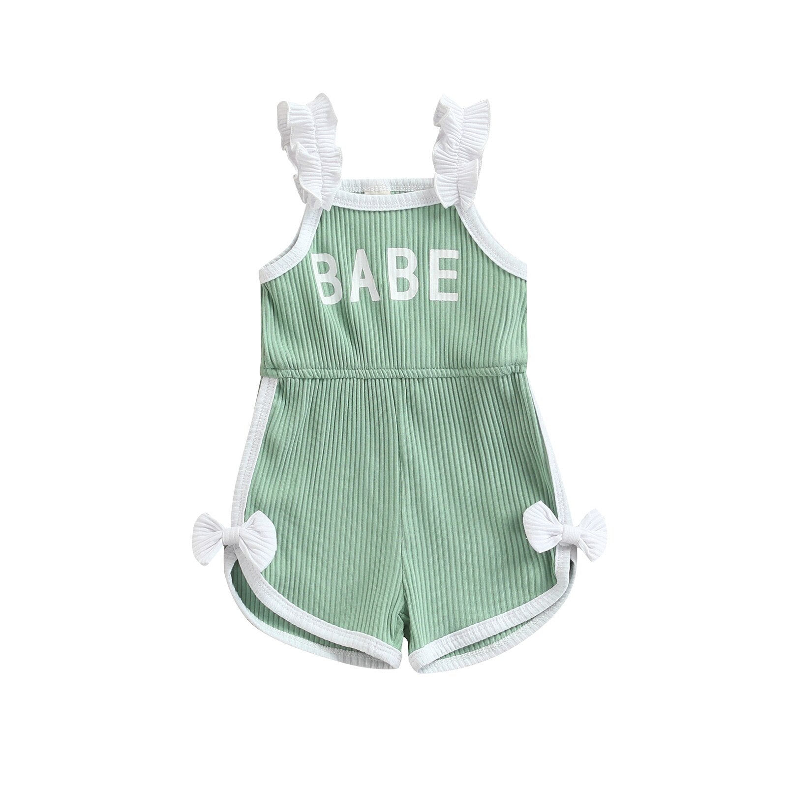 BABE Letter Ruffles Strap Sleeveless High Waist Rompers for Infant Girls